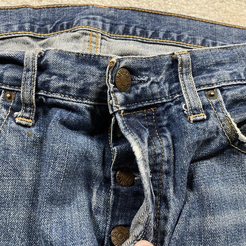 VTG Y2K Hollister Hermosa Low Rise Boot Jeans Mens 34x34 Blue Distressed Bootcut - Picture 7 of 13
